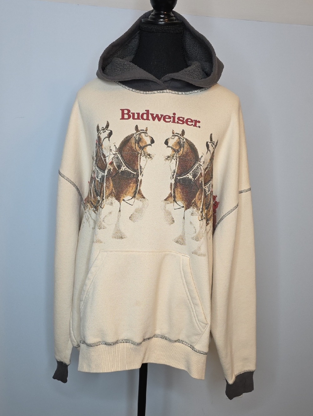 Budweiser PASUN Cream Pullover Hoodie with Brown Clydesdales and Red Logo